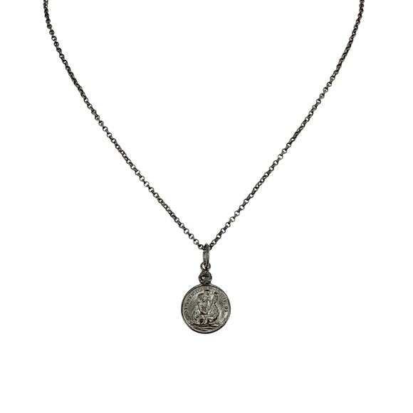 VIRGINS SAINTS & ANGELS VSA Saint Christopher Charm SS Necklace in Gunmetal - Picture 1 of 9